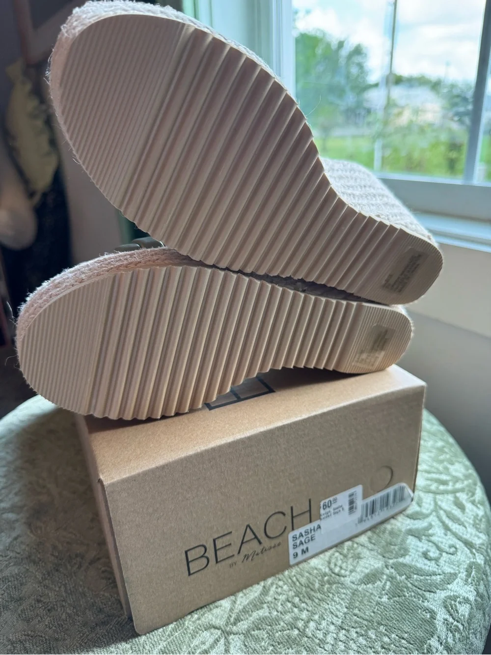 BEACH by Matisse Sage Green Braided Espadrille Wedge Slides